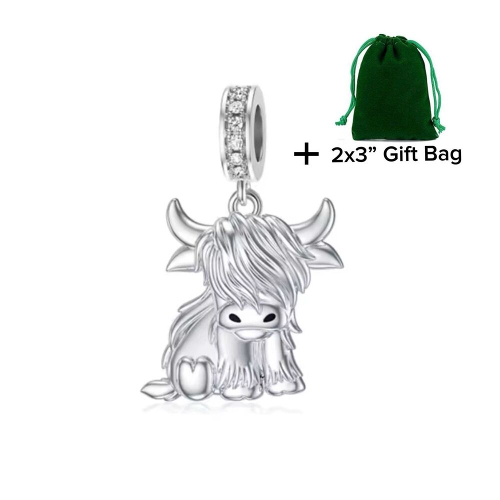 Scottish Highland Cow Dangle Charm | 925 Silver | Brand New